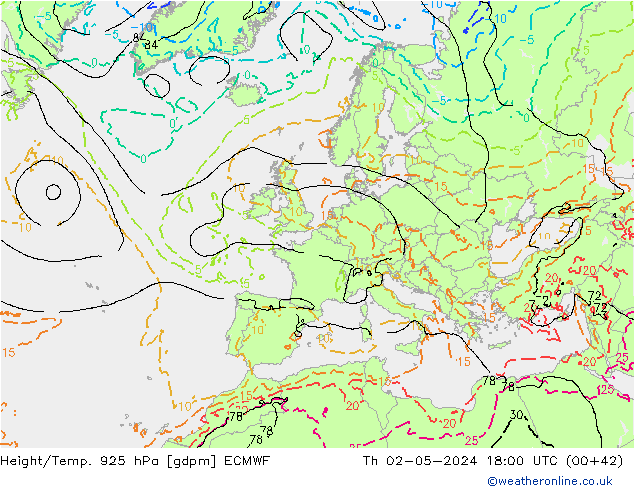 Height/Temp. 925 hPa ECMWF Th 02.05.2024 18 UTC