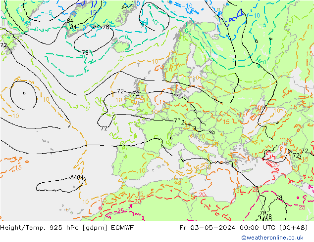 Height/Temp. 925 hPa ECMWF Fr 03.05.2024 00 UTC