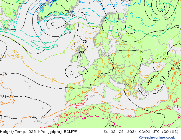 Height/Temp. 925 hPa ECMWF Ne 05.05.2024 00 UTC