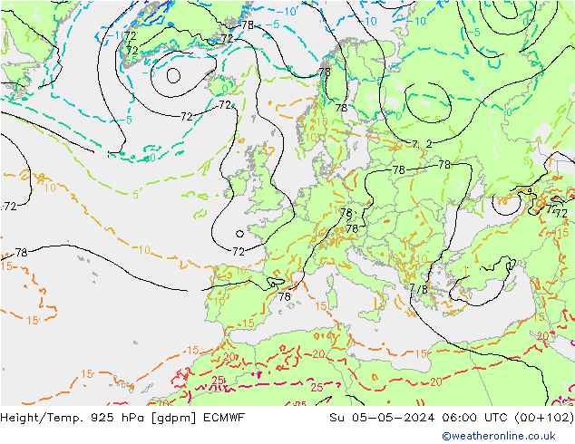 Height/Temp. 925 hPa ECMWF Su 05.05.2024 06 UTC