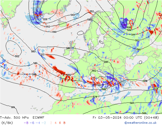 T-Adv. 500 hPa ECMWF  03.05.2024 00 UTC