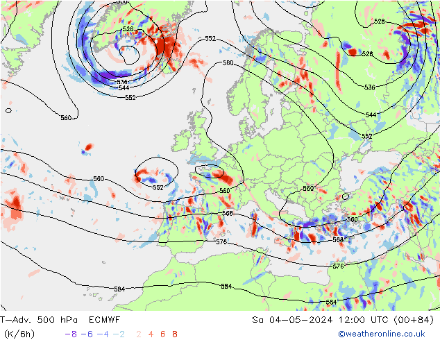 T-Adv. 500 hPa ECMWF sáb 04.05.2024 12 UTC