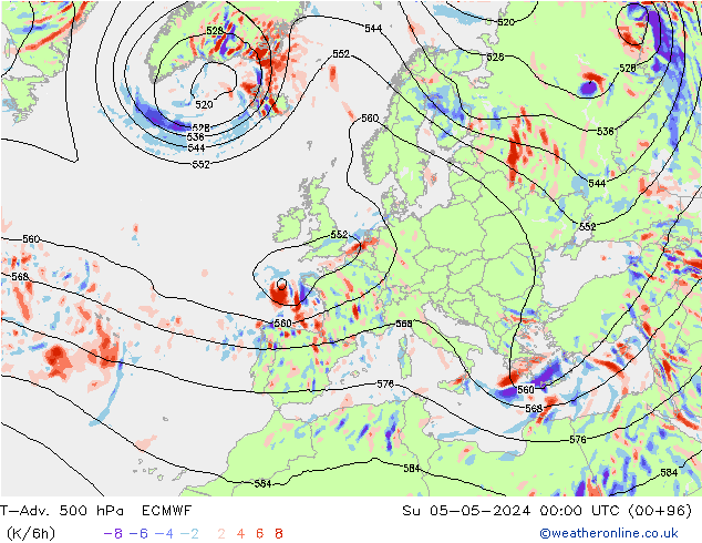 T-Adv. 500 hPa ECMWF Su 05.05.2024 00 UTC