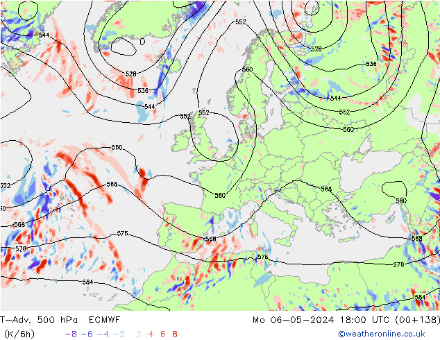 T-Adv. 500 hPa ECMWF Mo 06.05.2024 18 UTC