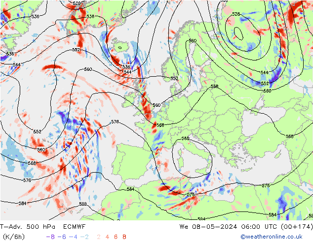 T-Adv. 500 hPa ECMWF We 08.05.2024 06 UTC