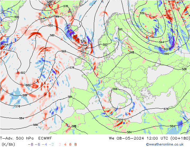 T-Adv. 500 hPa ECMWF We 08.05.2024 12 UTC