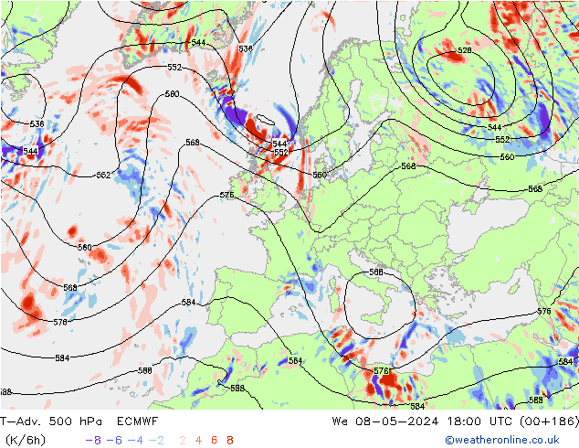 T-Adv. 500 hPa ECMWF Mi 08.05.2024 18 UTC