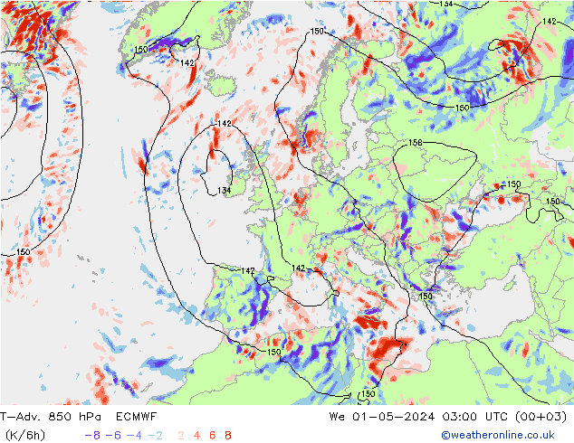 T-Adv. 850 гПа ECMWF ср 01.05.2024 03 UTC