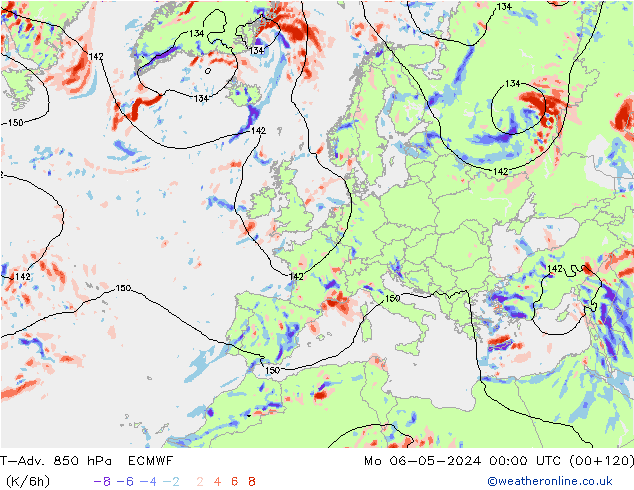 T-Adv. 850 hPa ECMWF Mo 06.05.2024 00 UTC