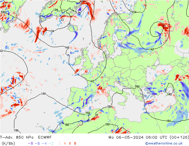 T-Adv. 850 hPa ECMWF Mo 06.05.2024 06 UTC