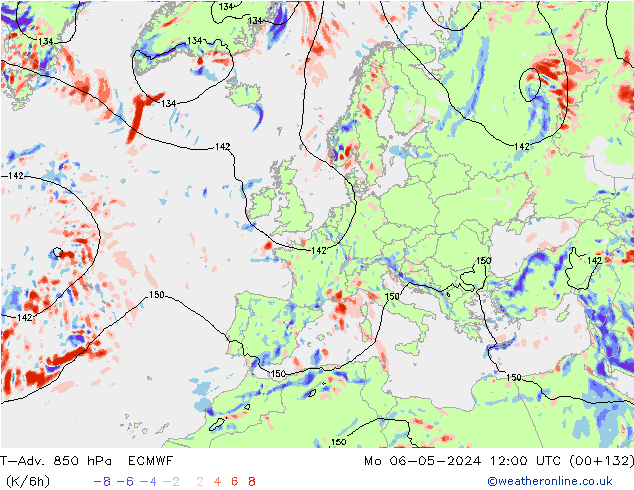 T-Adv. 850 hPa ECMWF lun 06.05.2024 12 UTC