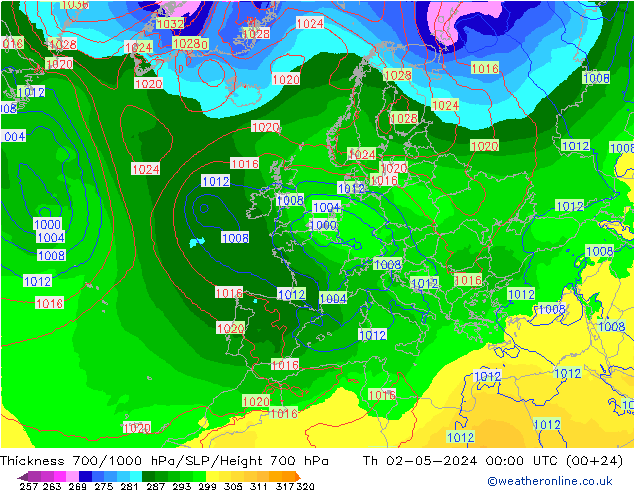 Schichtdicke 700-1000 hPa ECMWF Do 02.05.2024 00 UTC