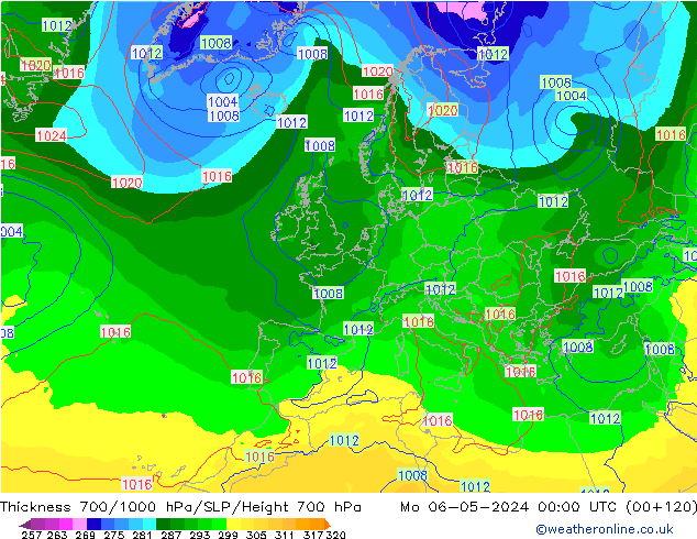 Schichtdicke 700-1000 hPa ECMWF Mo 06.05.2024 00 UTC