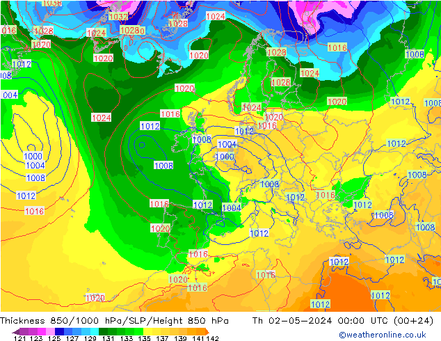 Thck 850-1000 hPa ECMWF Th 02.05.2024 00 UTC