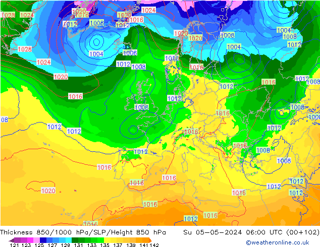 850-1000 hPa Kalınlığı ECMWF Paz 05.05.2024 06 UTC