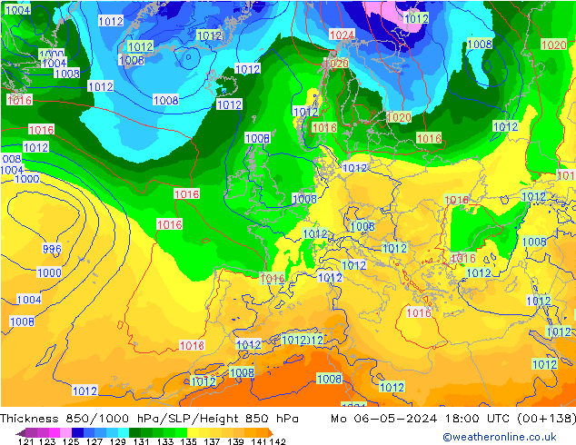 Thck 850-1000 hPa ECMWF Mo 06.05.2024 18 UTC