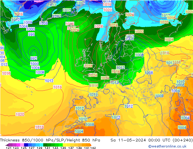 Thck 850-1000 hPa ECMWF Sáb 11.05.2024 00 UTC