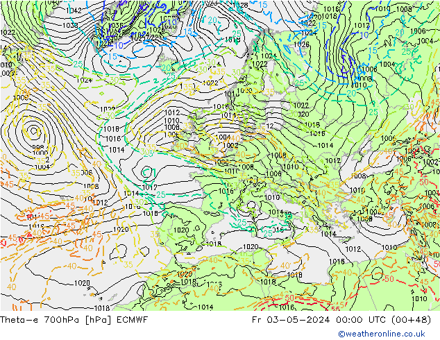 Theta-e 700hPa ECMWF Fr 03.05.2024 00 UTC