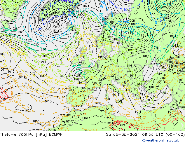 Theta-e 700hPa ECMWF Ne 05.05.2024 06 UTC