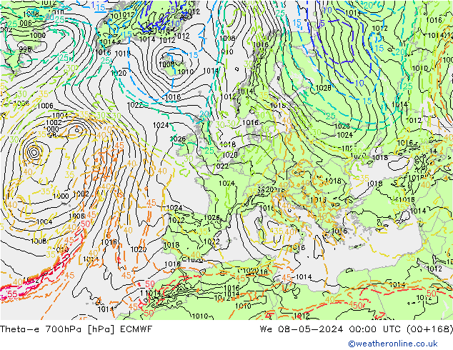 Theta-e 700hPa ECMWF  08.05.2024 00 UTC