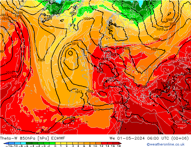 Theta-W 850hPa ECMWF Mi 01.05.2024 06 UTC