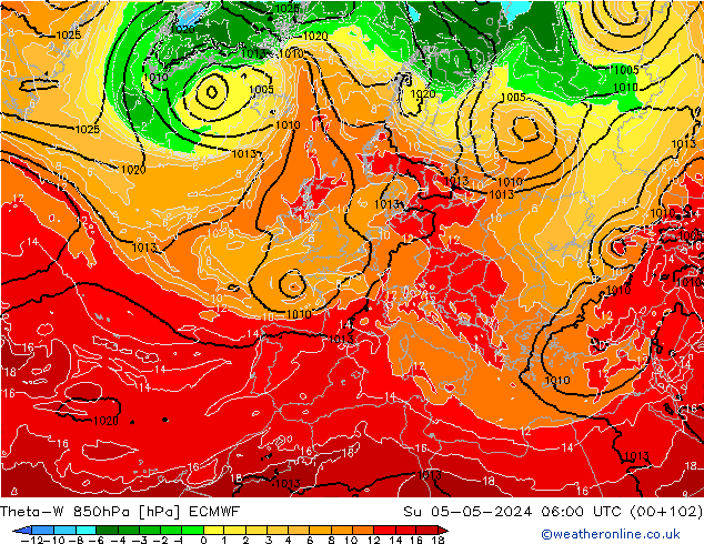 Theta-W 850hPa ECMWF Ne 05.05.2024 06 UTC