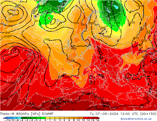 Theta-W 850hPa ECMWF Tu 07.05.2024 12 UTC