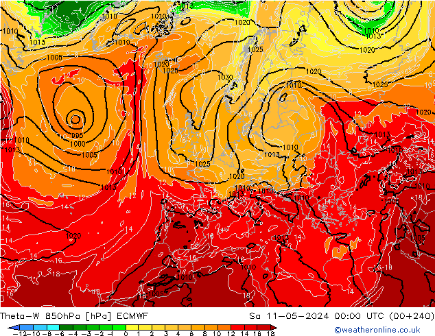 Theta-W 850hPa ECMWF Sa 11.05.2024 00 UTC