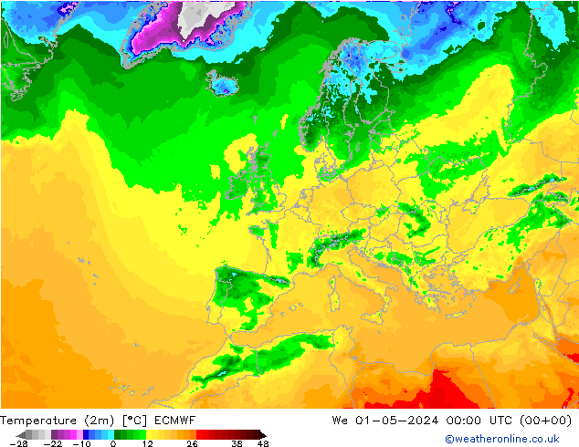 Temperatura (2m) ECMWF Qua 01.05.2024 00 UTC