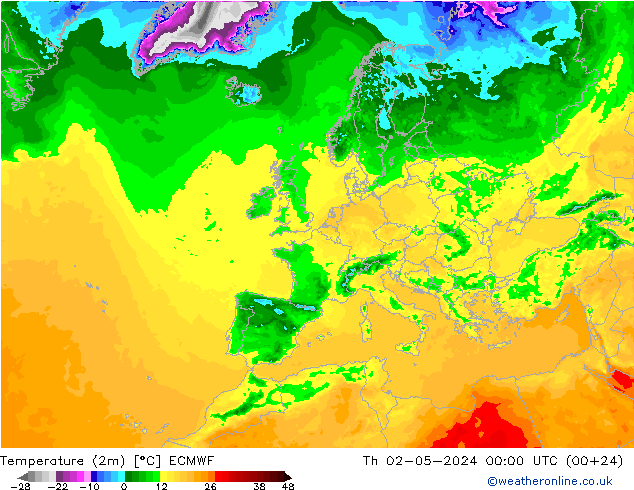 Temperatura (2m) ECMWF jue 02.05.2024 00 UTC