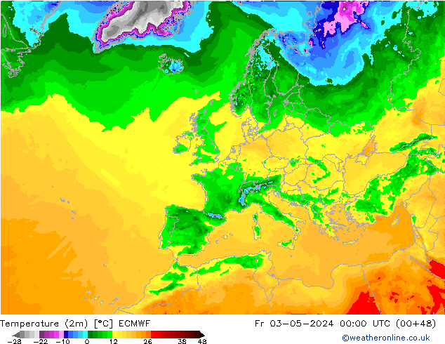 température (2m) ECMWF ven 03.05.2024 00 UTC