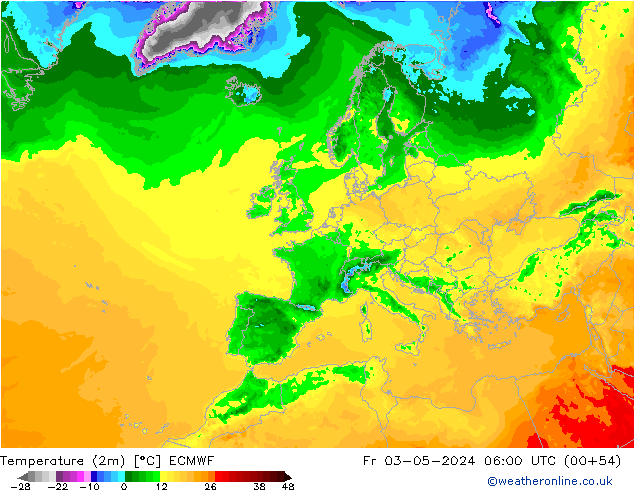 mapa temperatury (2m) ECMWF pt. 03.05.2024 06 UTC