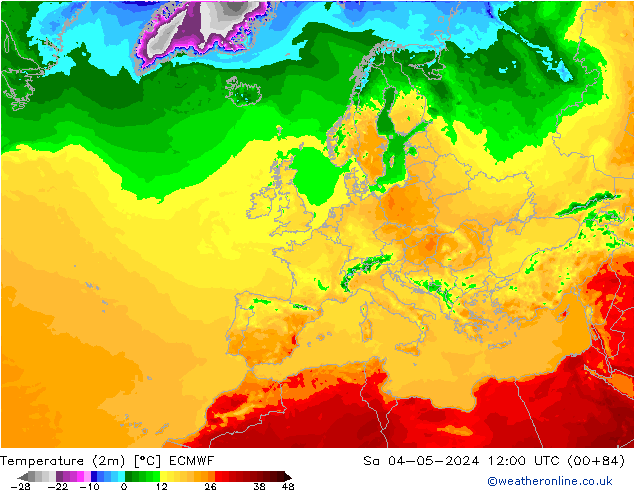 Temperature (2m) ECMWF Sa 04.05.2024 12 UTC