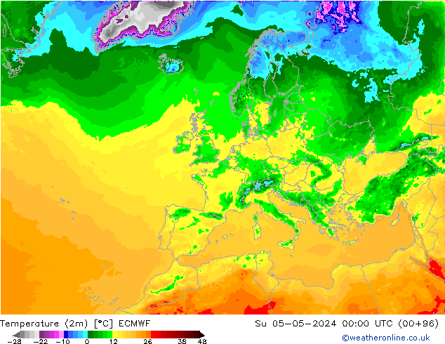 карта температуры ECMWF Вс 05.05.2024 00 UTC