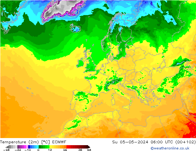 Sıcaklık Haritası (2m) ECMWF Paz 05.05.2024 06 UTC