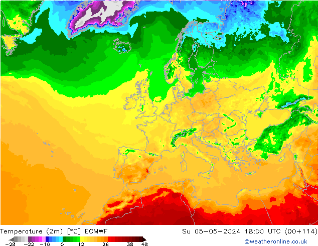 карта температуры ECMWF Вс 05.05.2024 18 UTC