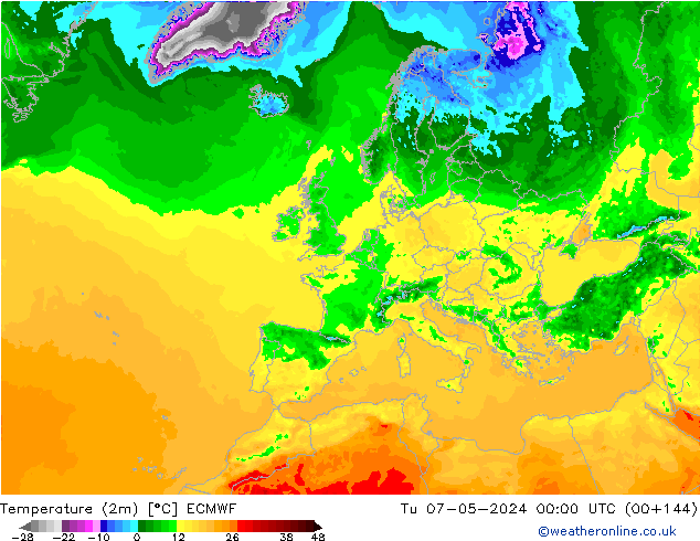 Temperature (2m) ECMWF Tu 07.05.2024 00 UTC