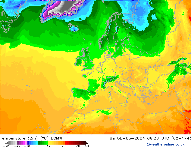 Temperatuurkaart (2m) ECMWF wo 08.05.2024 06 UTC