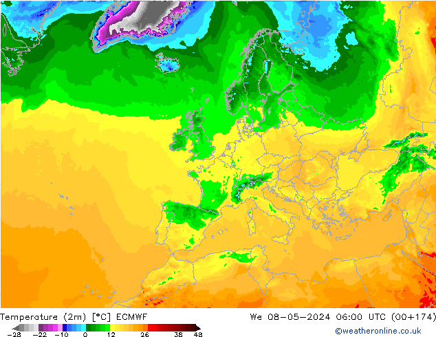 Temperaturkarte (2m) ECMWF Mi 08.05.2024 06 UTC