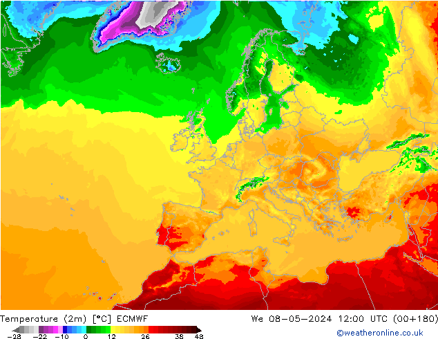 Temperature (2m) ECMWF We 08.05.2024 12 UTC