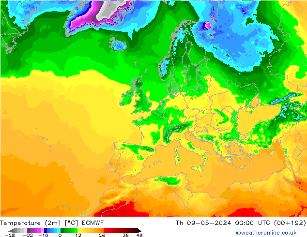 Temperaturkarte (2m) ECMWF Do 09.05.2024 00 UTC