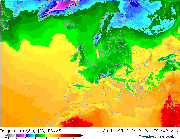 Temperatura (2m) ECMWF Sáb 11.05.2024 00 UTC