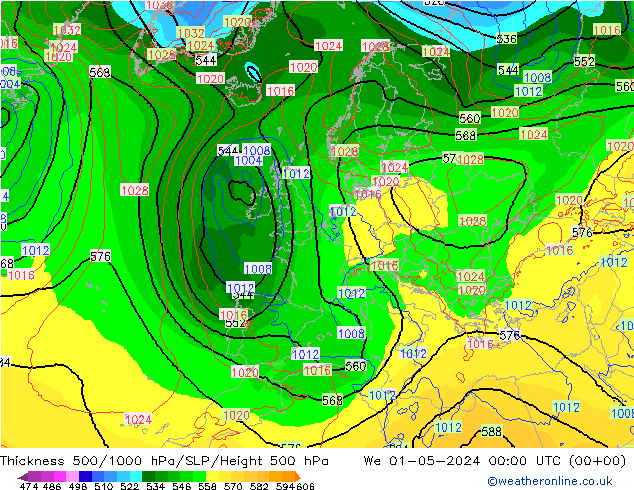 Thck 500-1000hPa ECMWF We 01.05.2024 00 UTC