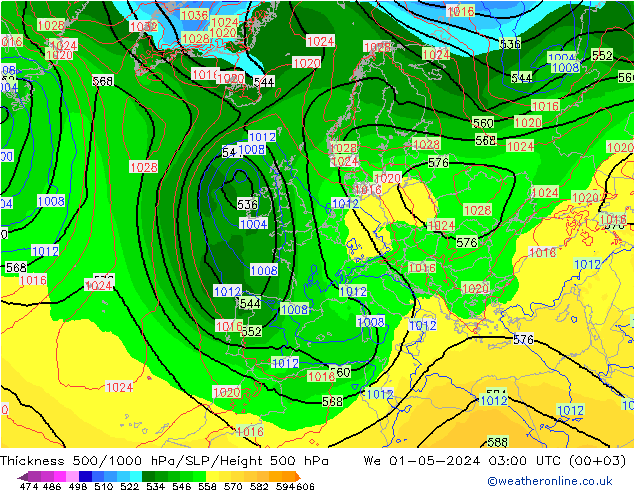 Schichtdicke 500-1000 hPa ECMWF Mi 01.05.2024 03 UTC