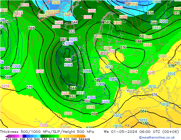 Thck 500-1000hPa ECMWF St 01.05.2024 06 UTC