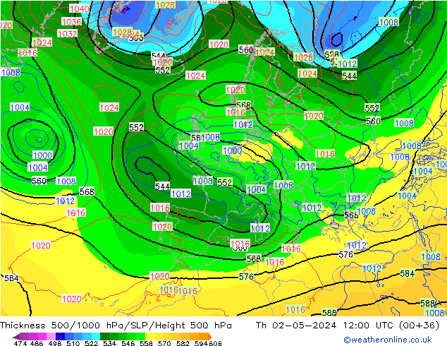 Thck 500-1000hPa ECMWF Th 02.05.2024 12 UTC