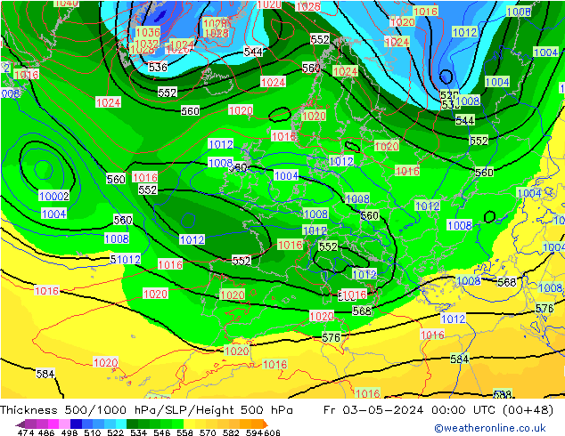 Thck 500-1000hPa ECMWF Fr 03.05.2024 00 UTC