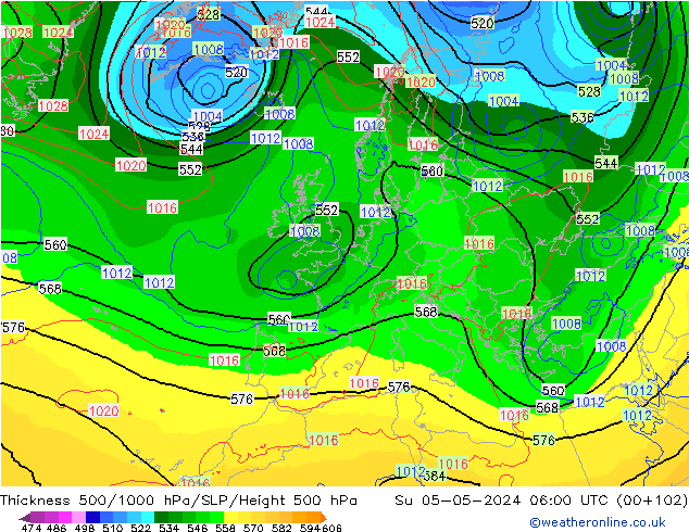 Thck 500-1000hPa ECMWF nie. 05.05.2024 06 UTC