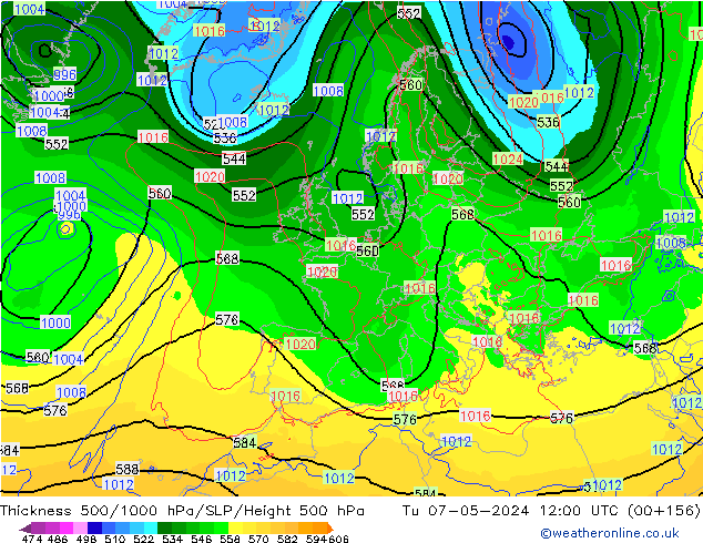 Thck 500-1000hPa ECMWF Tu 07.05.2024 12 UTC