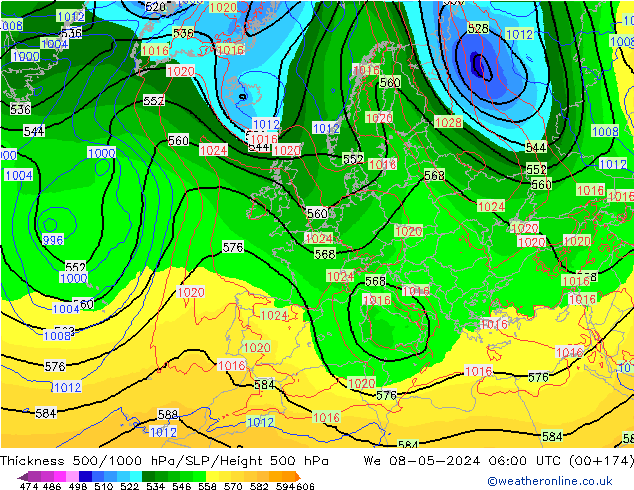 Thck 500-1000hPa ECMWF We 08.05.2024 06 UTC